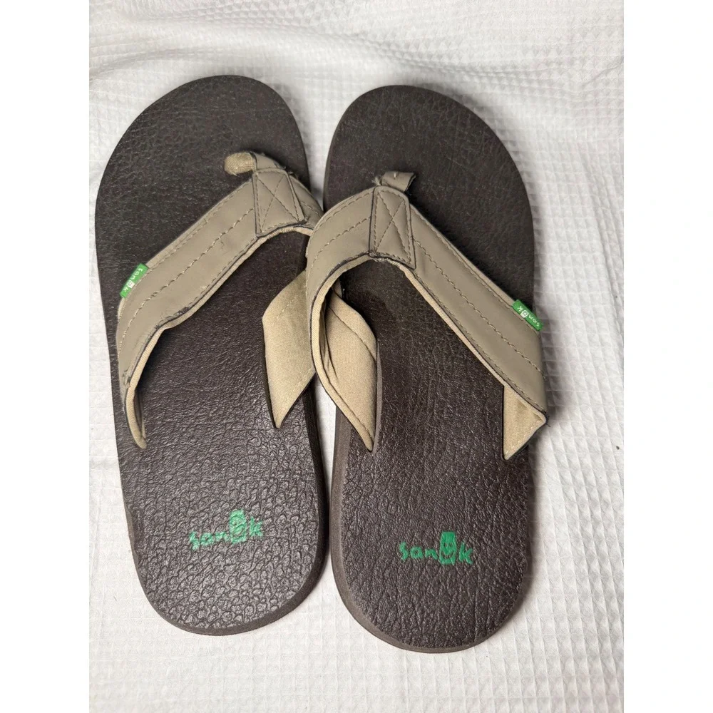 Sanuk Beer Cozy 2 Mens Flip Flops Tan Brown Yoga Mat Sandals SMS10868 Size 9